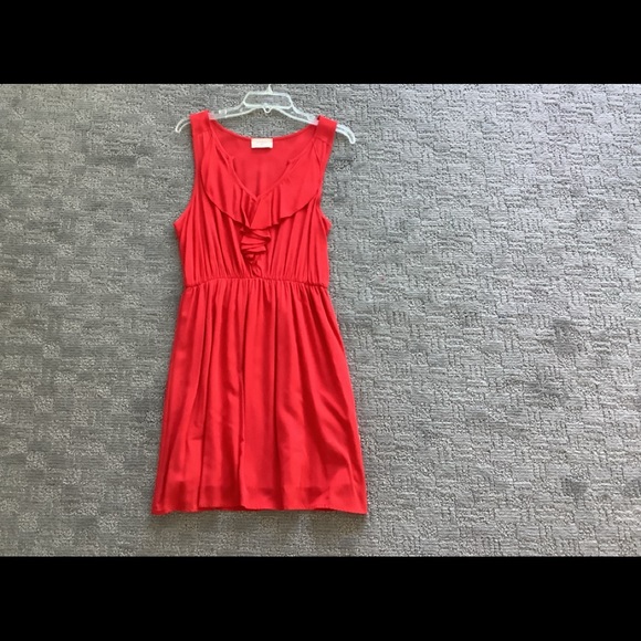 Red Sleeveless short dress with ruffle neckline - Picture 4 of 4